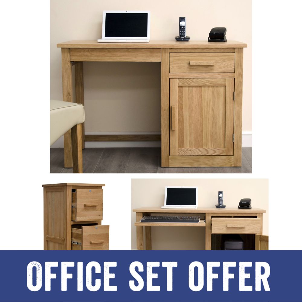 Arden Solid Oak Small Desk And Three Drawer Filing Cabinet
